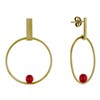Boucles d'Oreilles Clous Laiton Rectangle Plat Cercle et Perle de Verre - vue V1