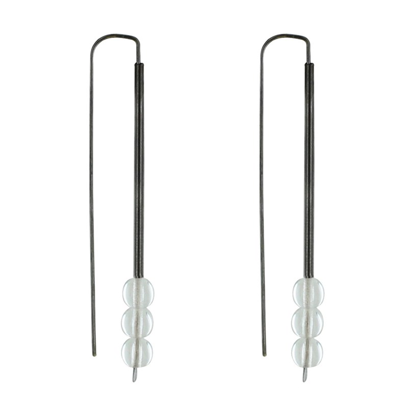 Boucles d'Oreilles Ruthénium Crochet Tubulaire et Trois Perles de Verre - vue 3