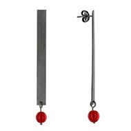 Boucles d'Oreilles Clous Ruthénium Rectangle Plat et Perle de Verre