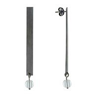 Boucles d'Oreilles Clous Ruthénium Rectangle Plat et Perle de Verre