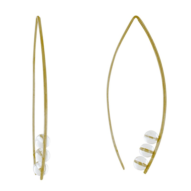 Boucles d'Oreilles Laiton Grand Crochet et Trois Perles de Verre