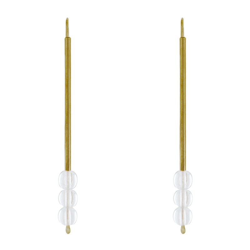 Boucles d'Oreilles Laiton Crochet Tubulaire et Trois Perles de Verre - vue 2