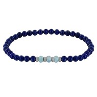 Bracelet Femme Perles Lapis Lazuli Trois Anneaux de Larimar et Quatres Anneaux Zébré Argent