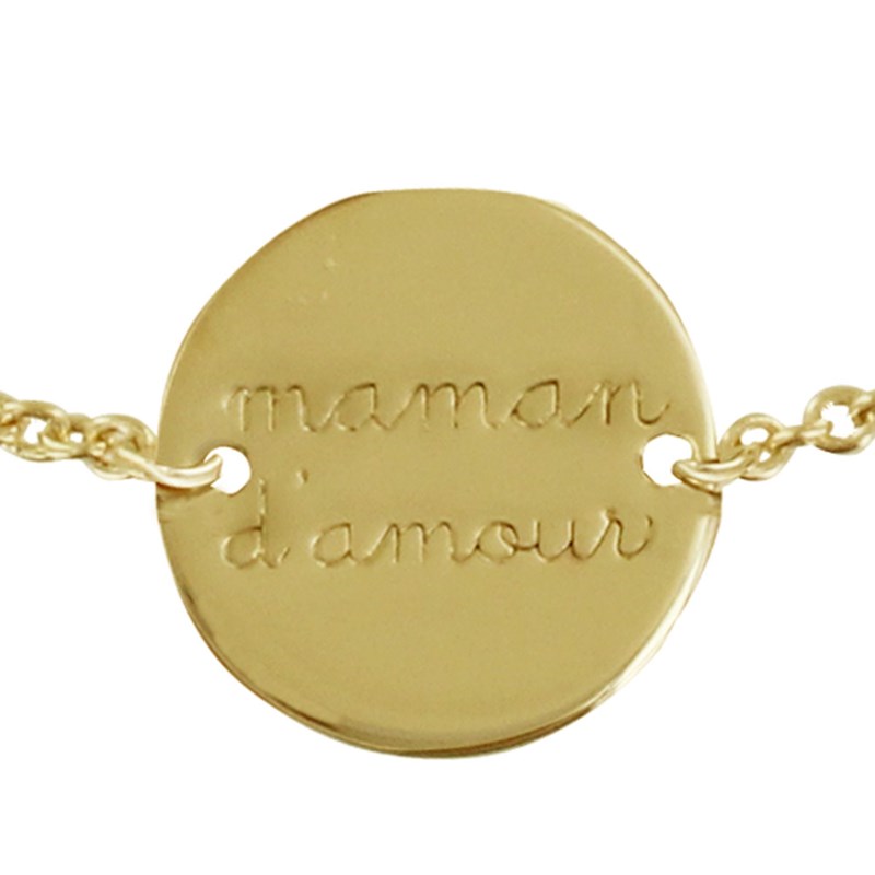 Bracelet Plaqué Or Médaille Ronde Maman d'Amour - vue 2