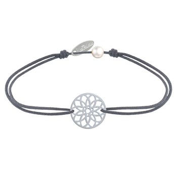 925 Silver Mandala Seed of Life Medal Link Bracelet - Grey