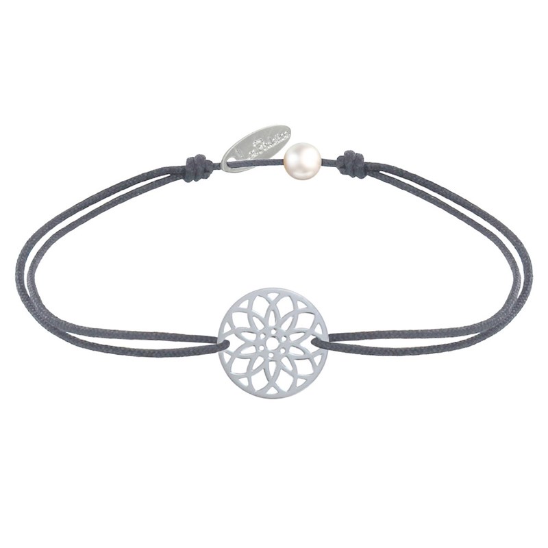 Bracelet Lien Médaille Argent 925 Mandala Graine de Vie - Gris