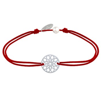 925 Silver Mandala Medal Link Bracelet Seed of Life - Red