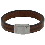 Bracelet Homme Cuir Large Marron Clair et une Bande Marron Foncé