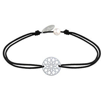 925 Silver Mandala Seed of Life Medal Link Bracelet - Black