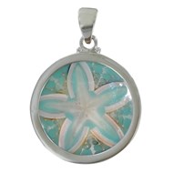 Pendentif Argent Rond Coquillage Vert d'Eau Fleur Dollar des Sables