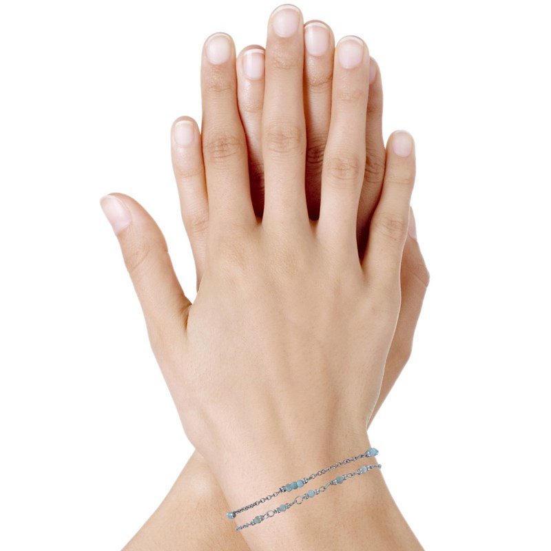 Bracelet Argent Rhodié Cinq Petites Perles de Larimar Facettées - vue 3