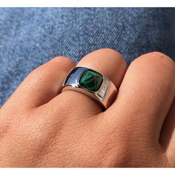 Bague Argent 925 Large Pyramide Malachite