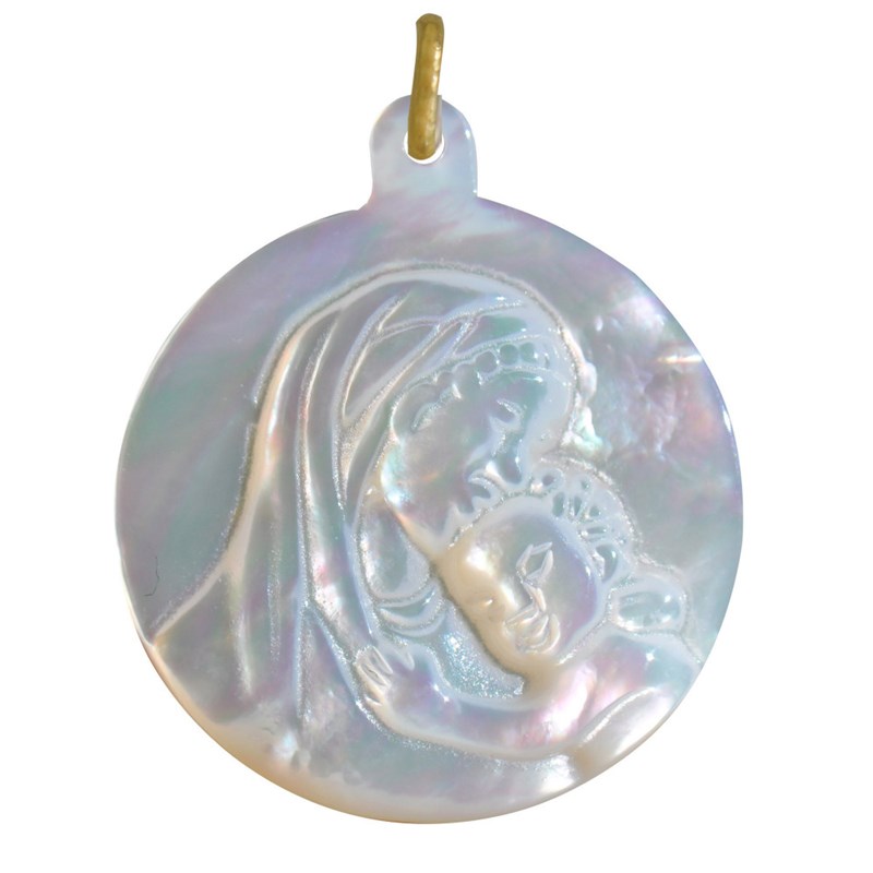 Pendentif Nacre Ronde Vierge à l'Enfant