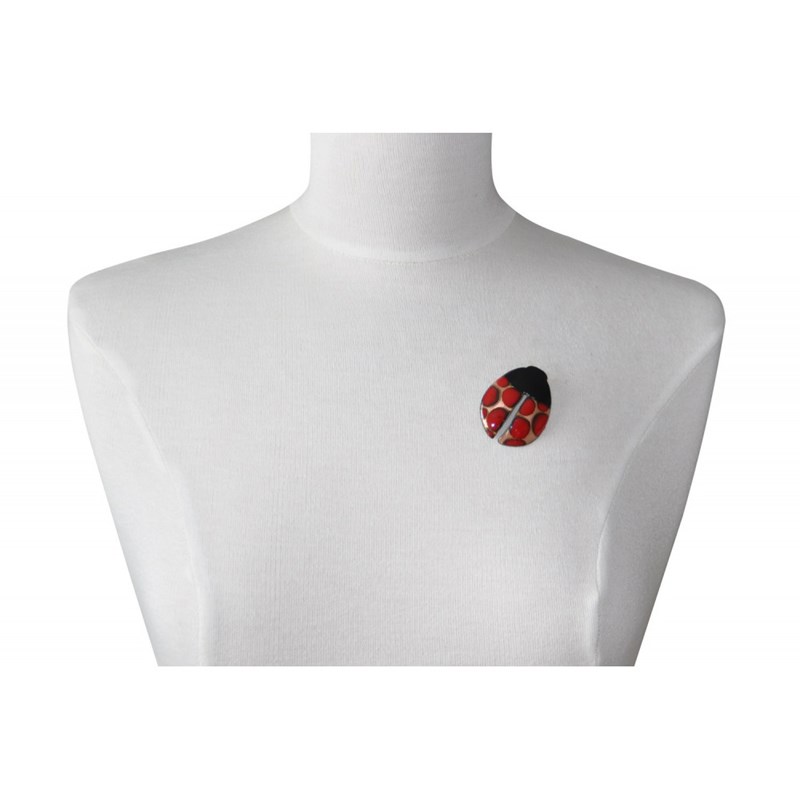 Broche Coccinelle Émaillé Doré Pois Rouge - vue 3