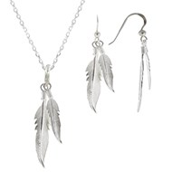 Parure Plumes Argent Collier et Boucles d'Oreilles - taille 45 cm