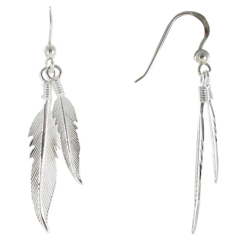 Parure Plumes Argent Collier et Boucles d'Oreilles - taille 45 cm - vue 4