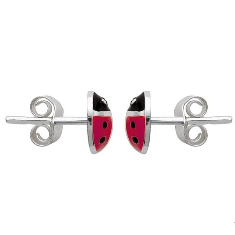 Boucles d'oreilles coccinelle émail rouge et noir Argent 925 Rhodié - vue 4