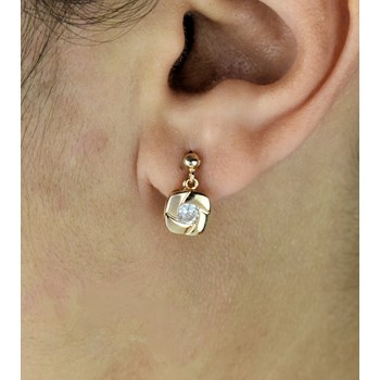 Boucles d'oreilles carré pendant oxyde de zirconium Plaqué OR 750 3 microns