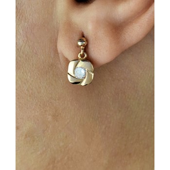 Boucles d'oreilles carré pendant oxyde de zirconium Plaqué OR 750 3 microns