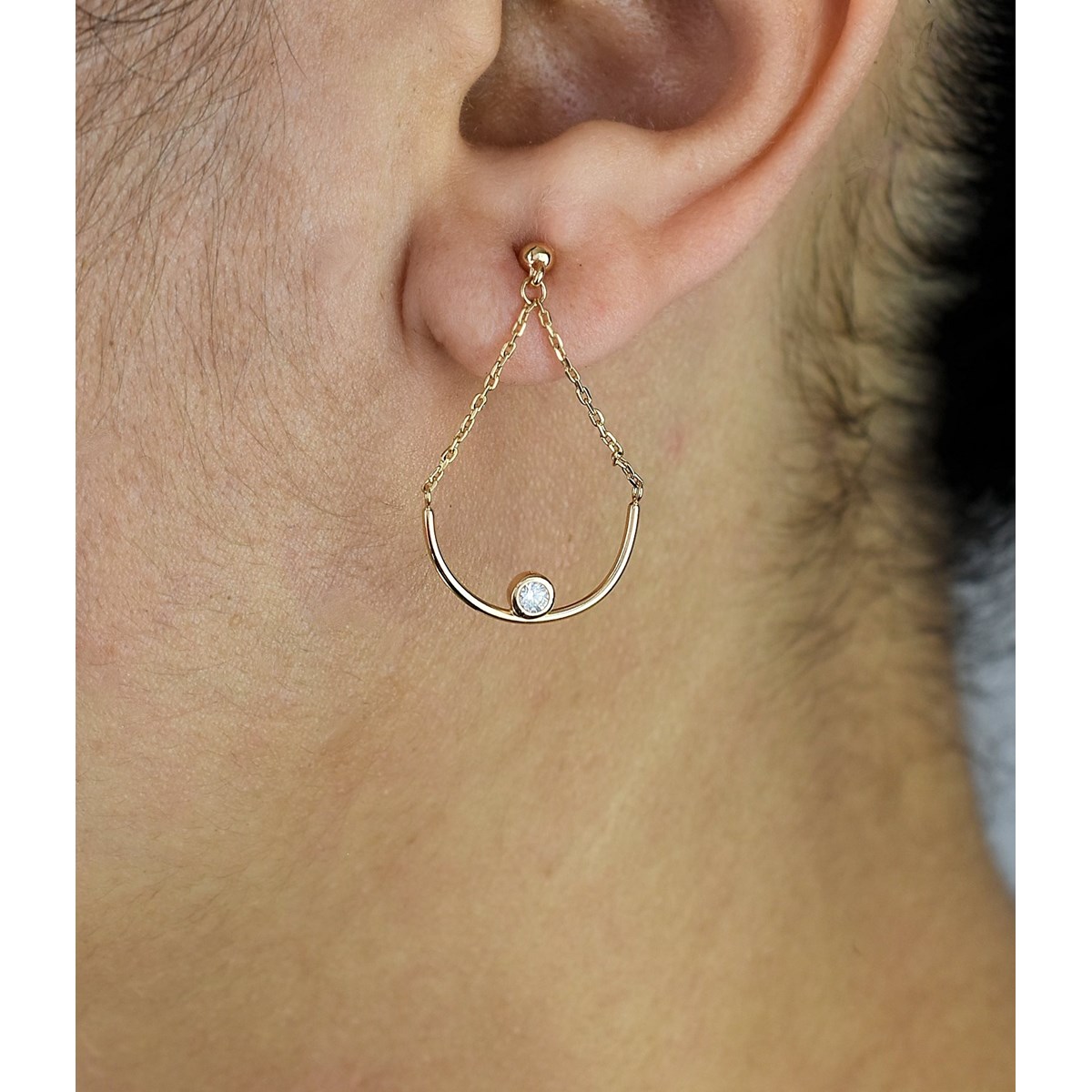 Boucles d'oreilles chaînettes demi-cercle oxyde de zirconium Plaqué OR 750 3 microns - vue 4