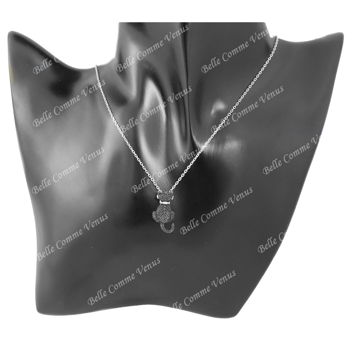 Collier chat serti d'oxyde de zirconium noirs Argent 925 Rhodié - vue 2