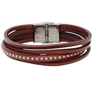 Bracelet homme Elden acier cuir multi-rangs marron collection Malcom on Stage