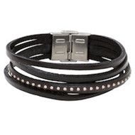 Bracelet homme Elden acier cuir multi-rangs noir collection Malcom on Stage