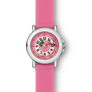 Méthode qui apprend à lire l'heure facilement dès 5 ans : coffret montre pédagogique + livret 48 pages. Montre rose bracelet silicone rose vif tout doux.