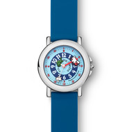 Méthode qui apprend à lire l'heure facilement dès 5 ans : coffret montre pédagogique + livret 48 pages. Montre bleue bracelet silicone bleu tout doux.
