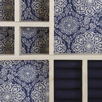 8-compartment jewelry tray, wood and fabric, Blue