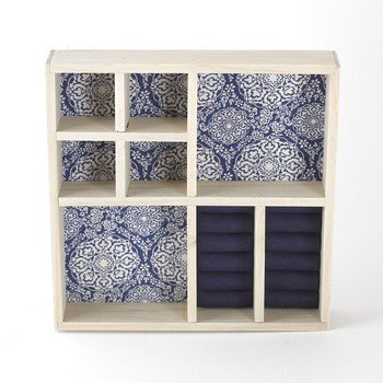 8-compartment jewelry tray, wood and fabric, Blue