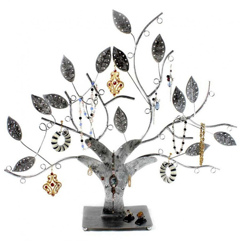 Porte bijoux arbre à boucle d'oreille et bijoux design Gris patiné