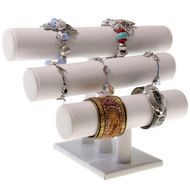 Porte bijoux support bracelet et montre 3 joncs en simili cuir Blanc