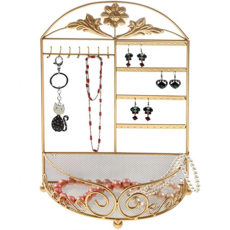 Porte bijoux porte bijoux cadre mixte corbeille baroque avec panier Doré