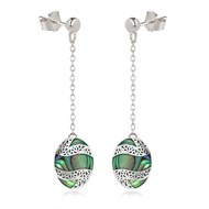 Boucles d'oreilles en Nacre Abalone sur chaîne argent rhodié