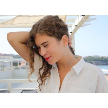 Boucles d'oreilles en Nacre Blanche sur chaîne argent rhodié