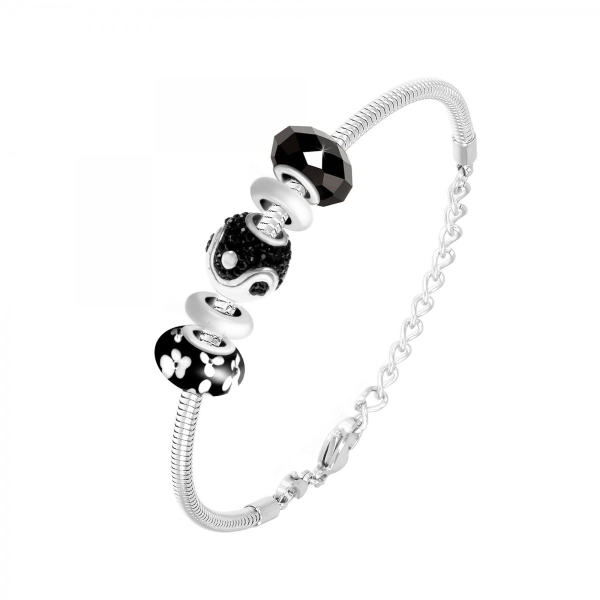 Bracelet de charms perles noirs et acier SC Crystal