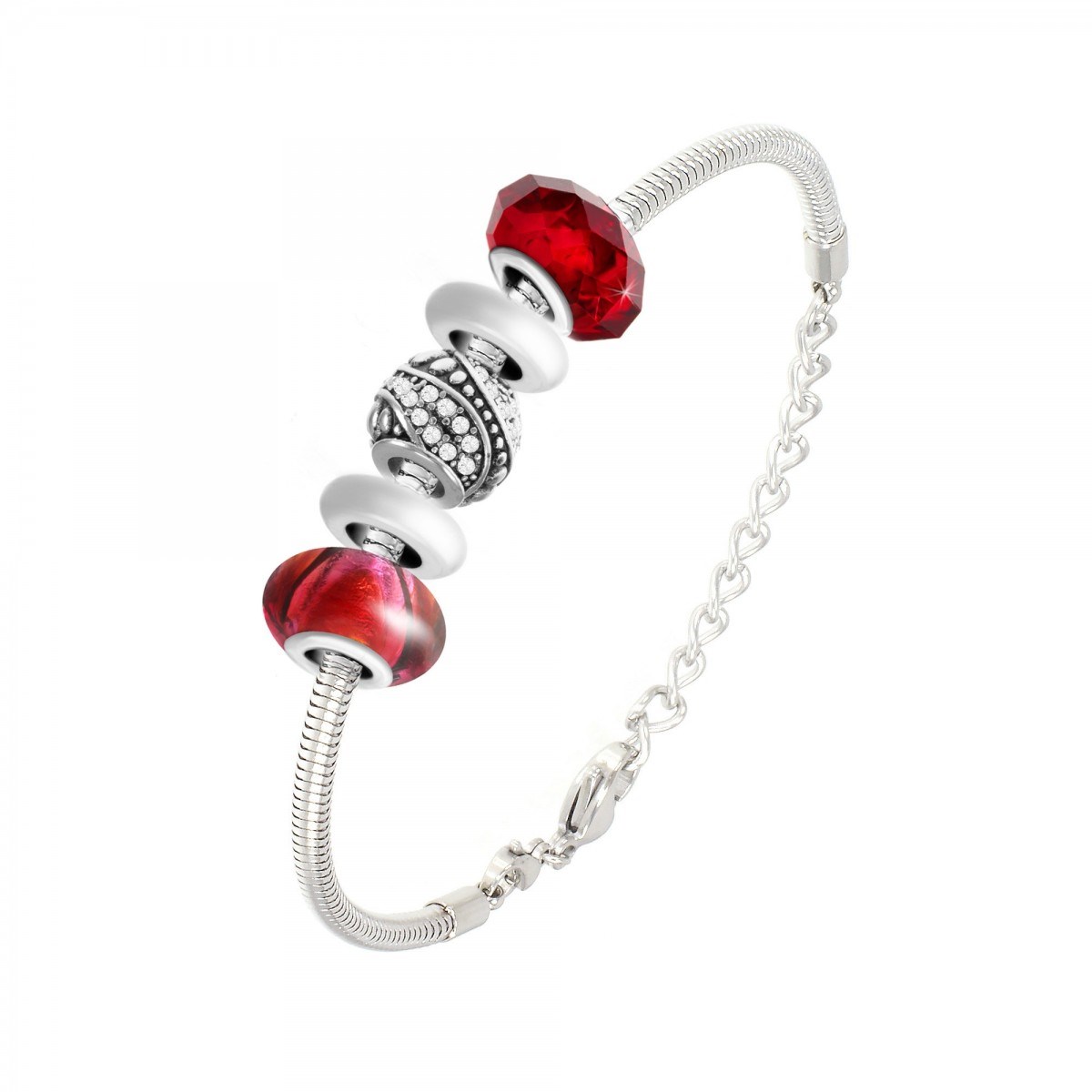 Bracelet de charms perles rouges et acier SC Crystal
