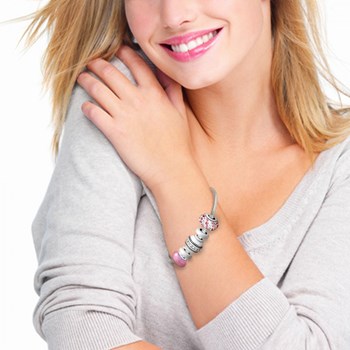 Charms bracelet pink pearls and steel SC Crystal