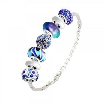 Bracelet de charms perles bleus et acier SC Crystal