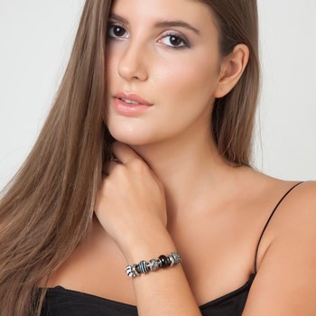 Charms bracelet black pearls and steel SC Crystal