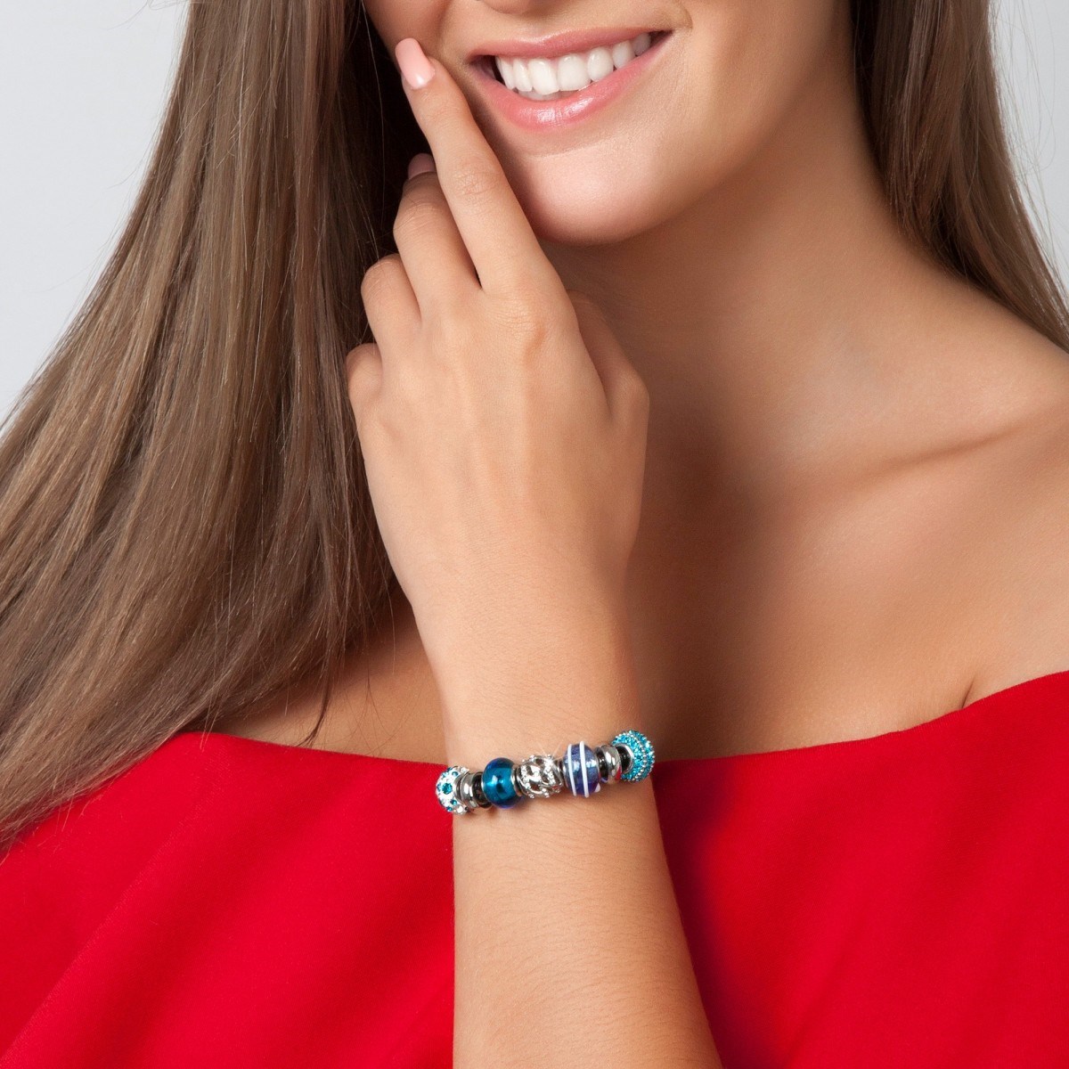 Bracelet de charms perles bleues et acier SC Crystal - vue 3