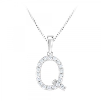 Ketting letter Q SC kristal in gerhodineerd zilver 925/1000