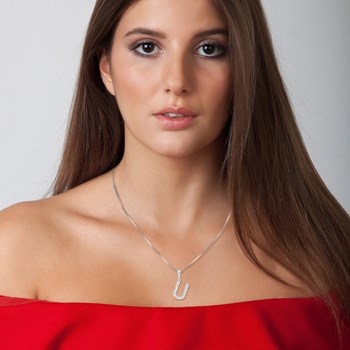 Ketting letter U SC Kristal in gerhodineerd zilver 925/1000