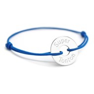 Bracelet cordon médaille ronde ajourée argent 925 gravure SUPER TONTON