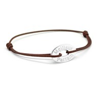 Bracelet cordon médaille ovale argent 925 gravure MEILLEUR PARRAIN