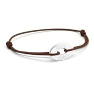 Bracelet cordon médaille ovale argent 925 gravure MON CHERI