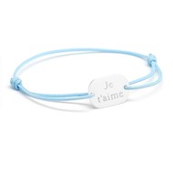 Bracelet cordon médaille rectangle argent 925 gravure JE T'AIME