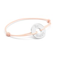 Bracelet cordon médaille ronde ajourée argent 925 gravure BE HAPPY