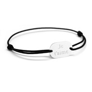 Bracelet cordon médaille rectangle argent 925 gravure JE T'AIME